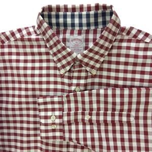 Mens brooks brothers 346 long sleeve button down XL Red white checkered logo
